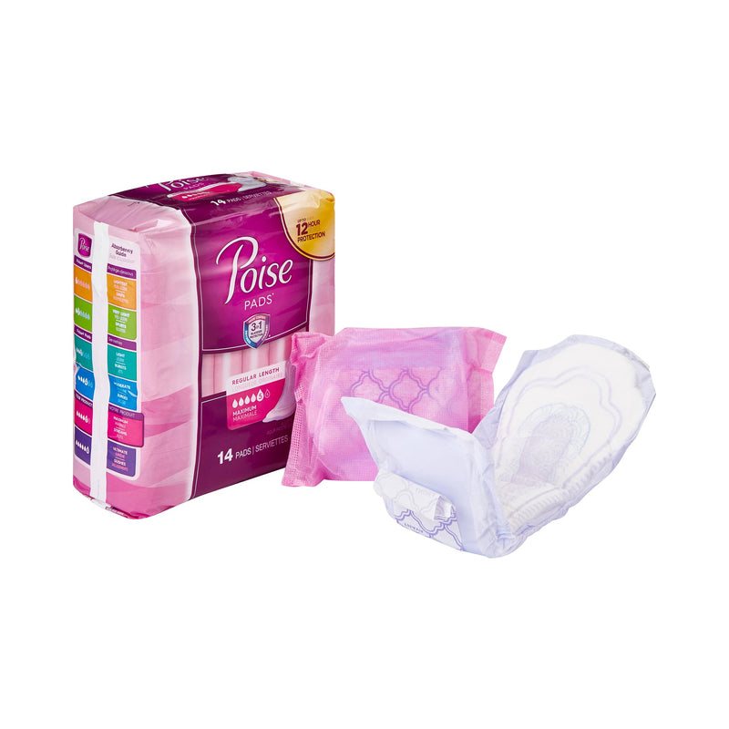 Poise Bladder Control Pads, Disposable, Heavy Absorbency, Regular Length, 3" x 11", Adult Female, Absorb-Loc Core, 1 Case of 84 () - Img 1