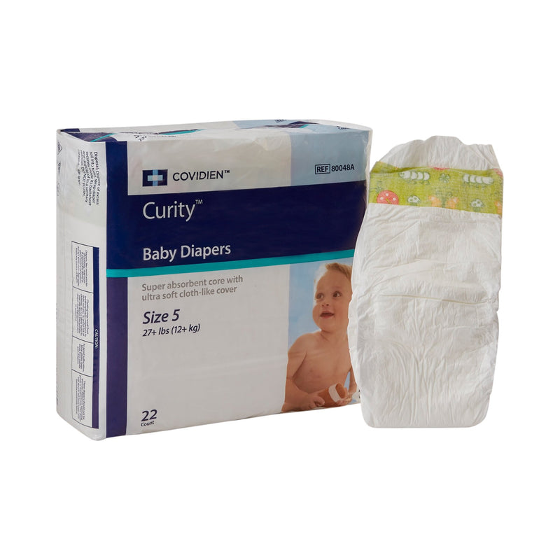 Curity Unisex Baby Diapers, Heavy Absorbency, Disposable, Size 5, 27+ lbs, 1 Bag of 22 () - Img 1