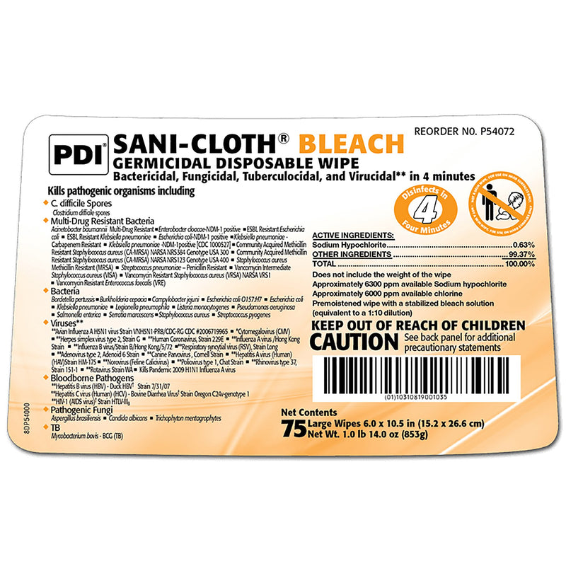 Sani-Cloth® Surface Disinfectant Cleaner Bleach Wipe, 75 Wipes per Canister, 1 Canister (Cleaners and Disinfectants) - Img 3
