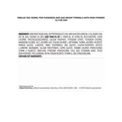 Similac® Soy Isomil® For Fussiness and Gas Powder Infant Formula, 12.4 oz. Can, 1 Case of 6 () - Img 2