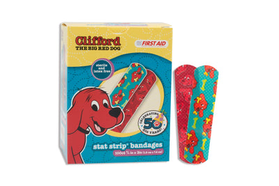 American® White Cross Stat Strip® Clifford the Big Red Dog Adhesive Strip, ¾ x 3 Inch, 1 Box (General Wound Care) - Img 1