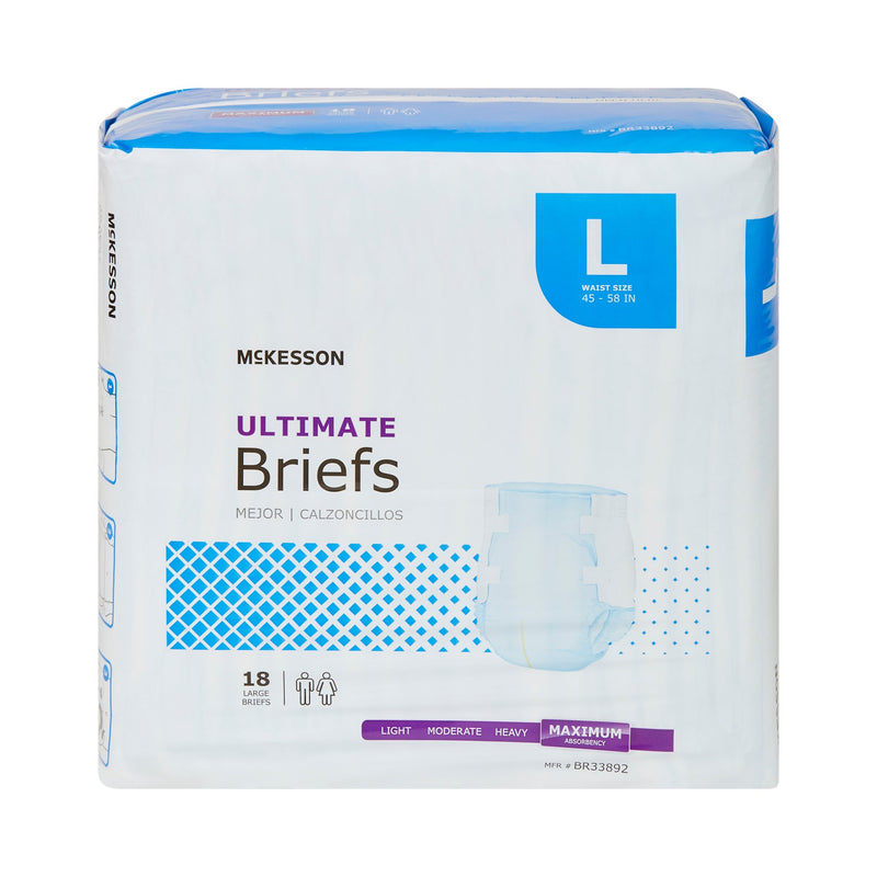 McKesson Ultimate Maximum Absorbency Incontinence Brief, Large, 1 Bag of 18 () - Img 3