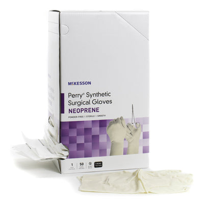 McKesson Perry® Synthetic Surgical Gloves Polychloroprene Surgical Glove, Size 6.5, Cream, 1 Box of 100 () - Img 1