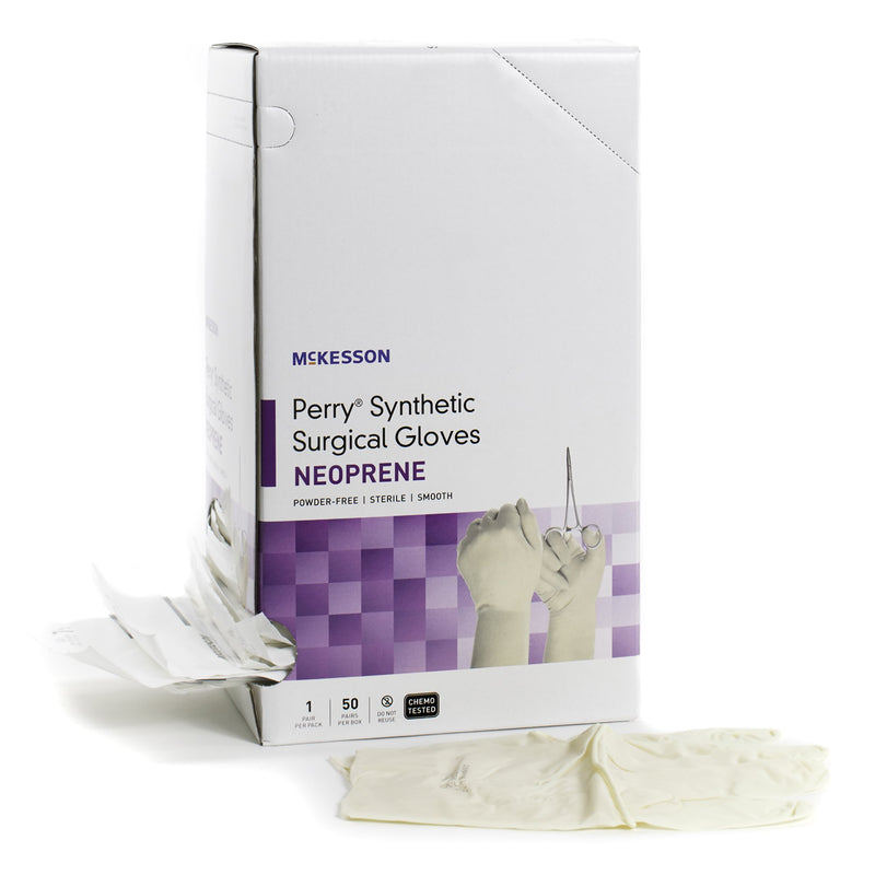 McKesson Perry® Synthetic Surgical Gloves Polychloroprene Surgical Glove, Size 6.5, Cream, 1 Box of 100 () - Img 1