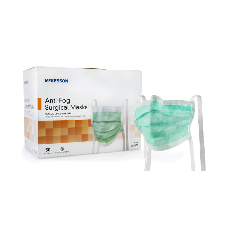 McKesson Classic Style Anti-Fog Surgical Mask, Green, 1 Box of 50 (Masks) - Img 1