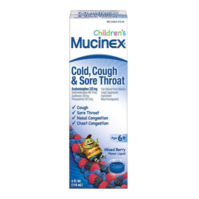 Mucinex® Children's Cold and Flu Liquid Very Berry Acetaminophen / Dextromethorphan / Guaifenesin / Phenylephrine Children's Cold and Cough Relief, 1 Each (Over the Counter) - Img 1