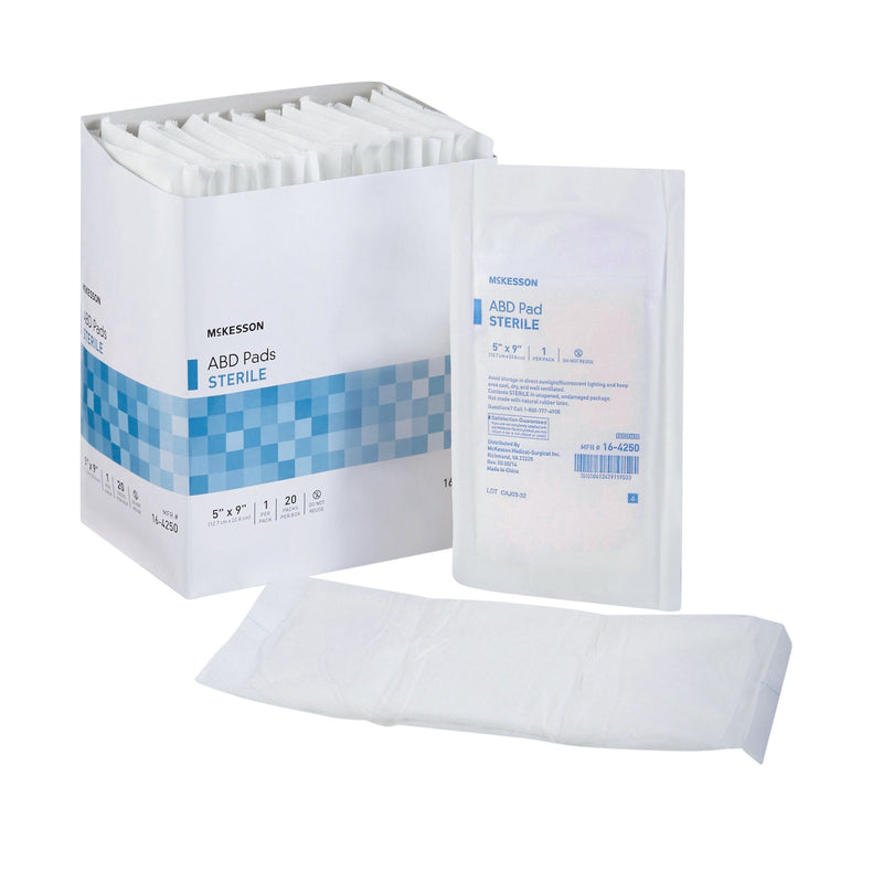 McKesson Sterile Abdominal Pad, 5 x 9 Inch, 1 Box of 20 (General Wound Care) - Img 1