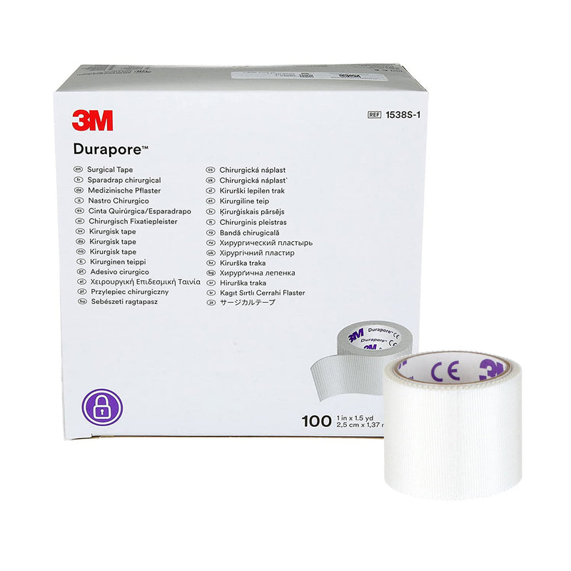 3M™ Durapore™ Silk-Like Cloth Medical Tape, 1 Inch x 1-1/2 Yard, White, 1 Each (General Wound Care) - Img 1