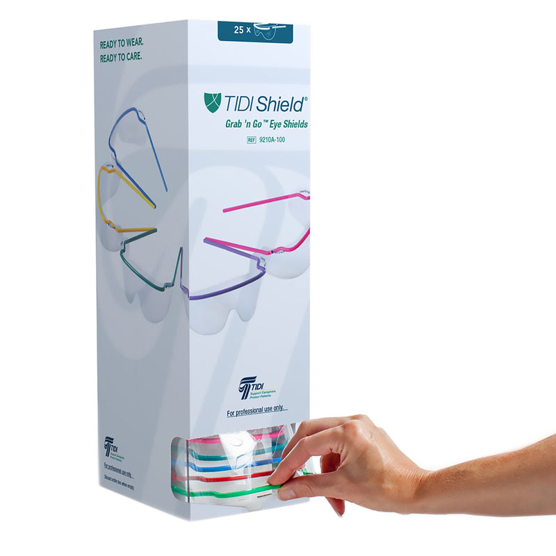 TIDIShield® Grab ‘n Go™ Eye Shields with Dispenser, 1 Box (Glasses and Goggles) - Img 1