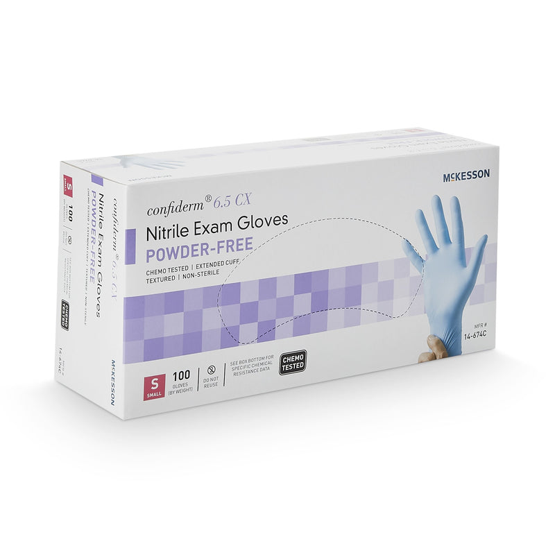 McKesson Confiderm® 6.5CX Extended Cuff Nitrile Extended Cuff Length Exam Glove, Small, Blue, 1 Box of 100 () - Img 3