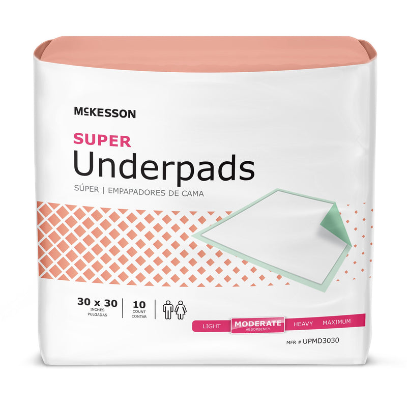 McKesson Super Moderate Absorbency Underpad, 30 x 30 Inch, 1 Bag of 10 (Underpads) - Img 1