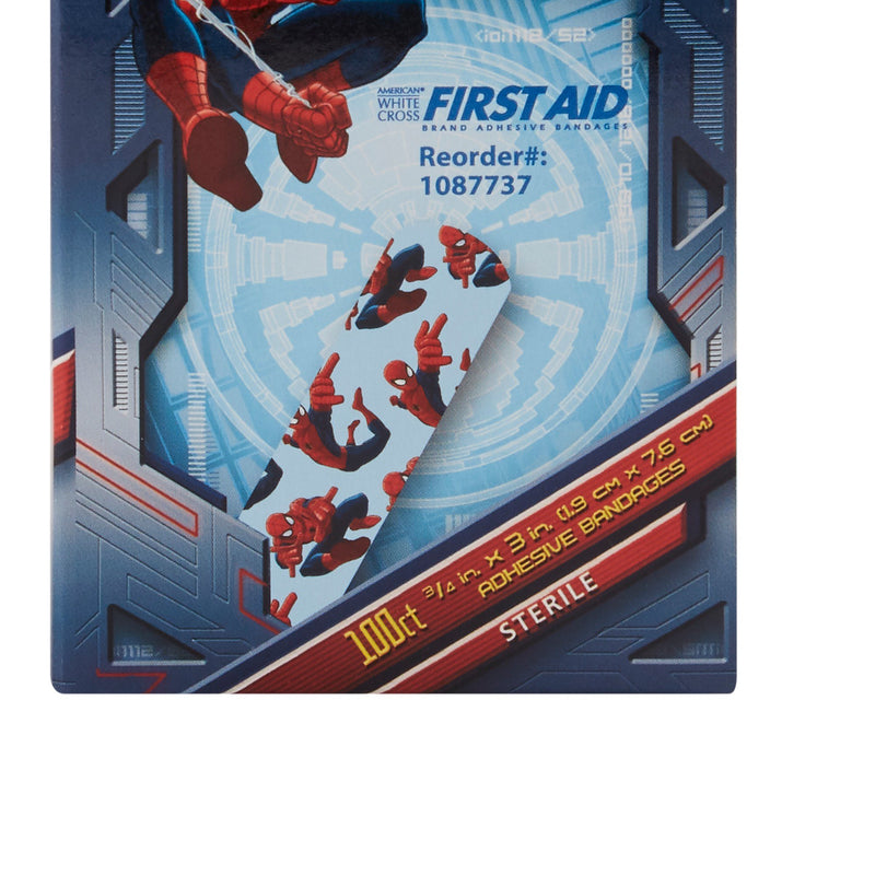 American White Cross Stat Strip Adhesive Strip, 3/4 x 3 Inch, Spider-Man Design, 1 Box of 100 (General Wound Care) - Img 4