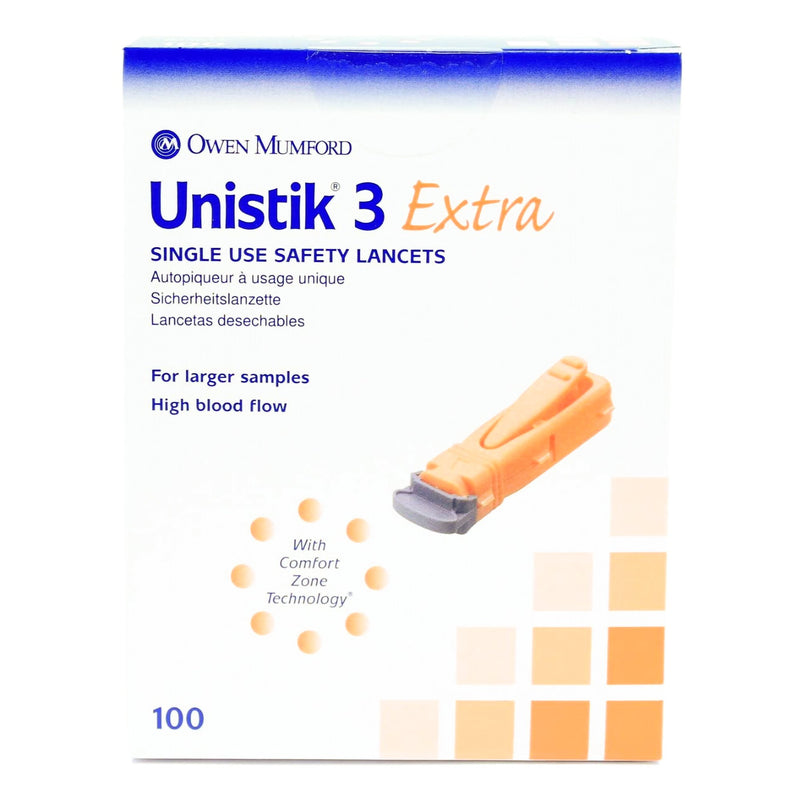 Unistik® 3 Extra Safety Lancet, 1 Box of 100 (Diabetes Monitoring) - Img 1