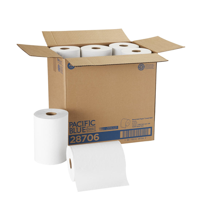 Pacific Blue Basic™ White Paper Towel, 7-7/8 Inch x 350 Foot, 12 Rolls per Case, 1 Pack (Paper Towels) - Img 1