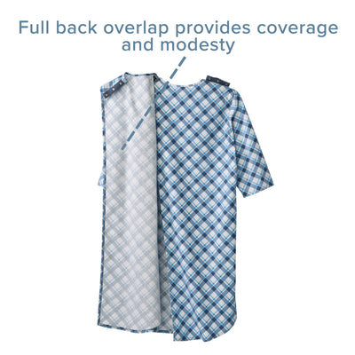 Silverts® Shoulder Snap Patient Exam Gown, 3X-Large, Diagonal Blue Plaid, 1 Each (Gowns) - Img 6