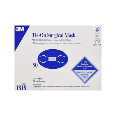 3M Surgical Mask, Latex-Free, Tie Closure, Pleated, White, 1 Case of 600 (Masks) - Img 2