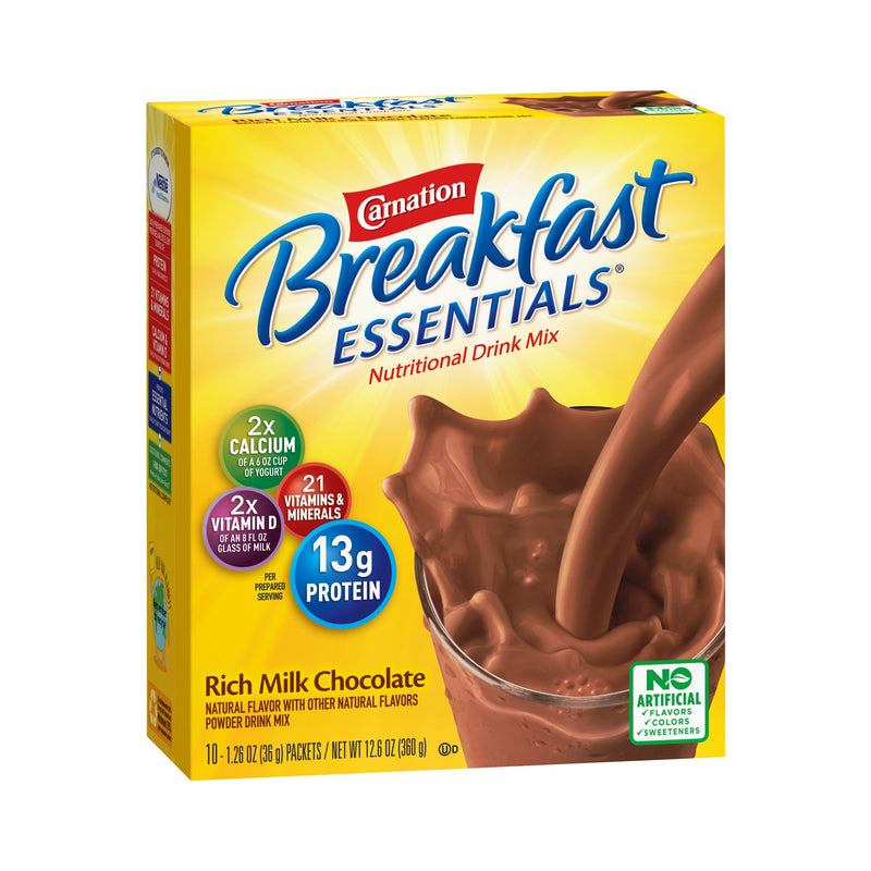 Carnation Breakfast Essentials® Chocolate Oral Supplement, 1.26 oz. Packet, 1 Box of 10 (Nutritionals) - Img 1