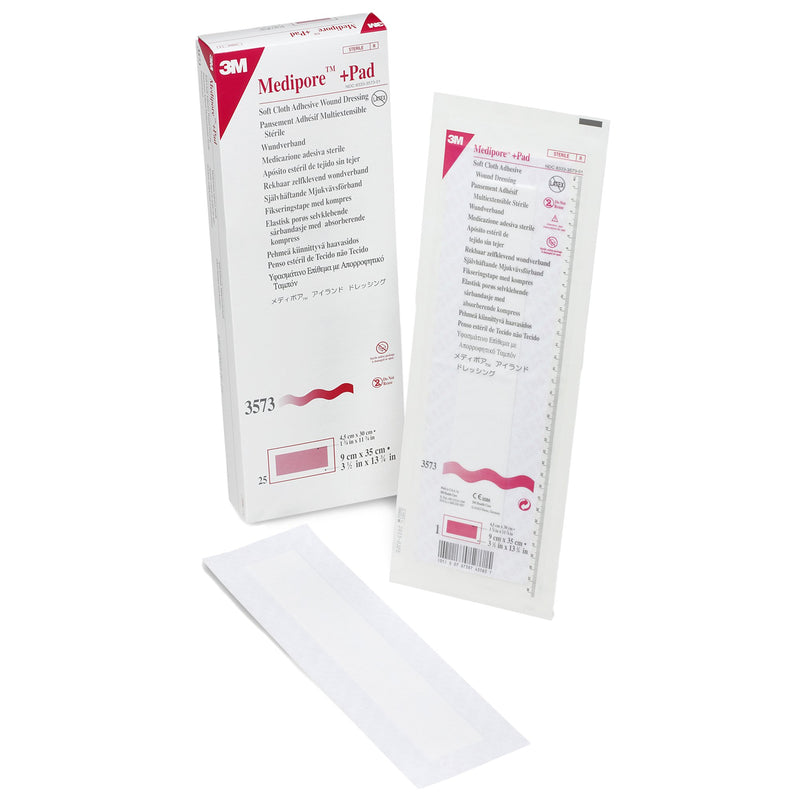 3M™ Medipore™ + Pad Soft Cloth Adhesive Dressing, 3½ x 13¾ Inch, 1 Case of 100 (General Wound Care) - Img 1