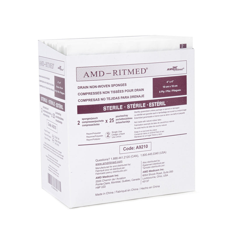 AMD Ritmed Drain Sponge, 4 x 4 Inch, 1 Case of 300 (General Wound Care) - Img 1