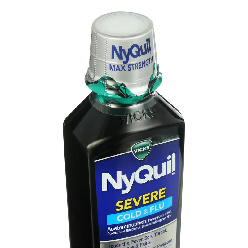 NyQuil Severe Cold & Flu Liquid, 12-ounce Bottle, 1 Each (Over the Counter) - Img 3