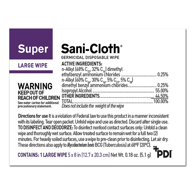 Super Sani-Cloth® Surface Disinfectant Wipe, Individual Wipe, 1 Case of 500 (Cleaners and Disinfectants) - Img 2