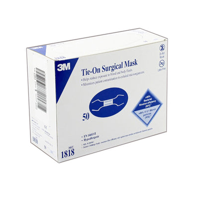 3M Surgical Mask, Latex-Free, Tie Closure, Pleated, White, 1 Box of 50 (Masks) - Img 4