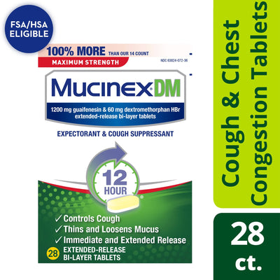 Mucinex® DM Guaifenesin / Dextromethorphan Cold and Cough Relief, 1 Box of 28 (Over the Counter) - Img 6