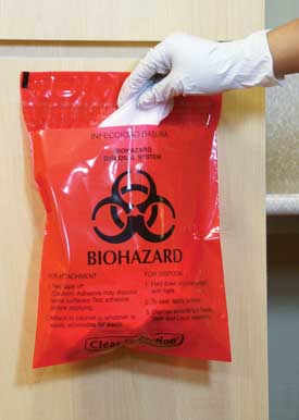 BAG, BIOHAZARD RED STICK-ON 1 2"X14/2MIL (100/CS) (Bags) - Img 1