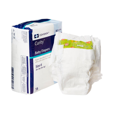 Curity Unisex Baby Diapers, Heavy Absorbency, Disposable, Size 6, 35+ lbs, 1 Case of 144 () - Img 1