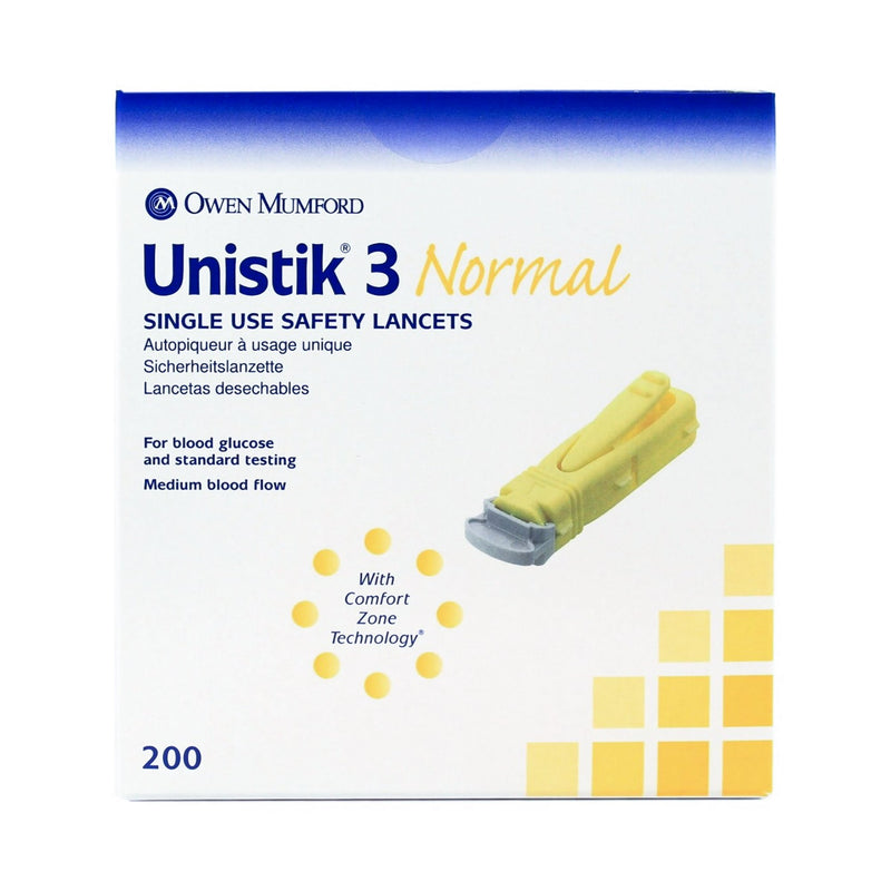 Unistik® 3 Normal Safety Lancet, 1 Box of 200 (Diabetes Monitoring) - Img 1