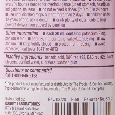 Rugby Bismuth Subsalicylate Anti-Diarrheal, 8-ounce Bottle, 1 Each (Over the Counter) - Img 4