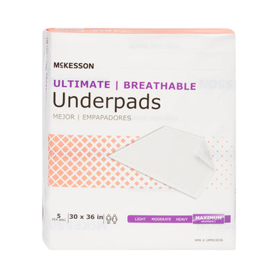 McKesson Ultimate Breathable Underpads, Maximum Protection, Heavy Absorbency, 30" x 36", White, 1 Bag of 5 (Underpads) - Img 6