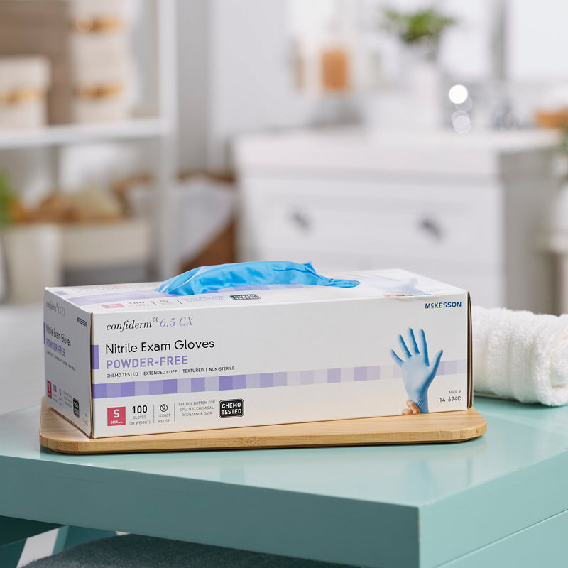 McKesson Confiderm® 6.5CX Extended Cuff Nitrile Extended Cuff Length Exam Glove, Small, Blue, 1 Box of 100 () - Img 9