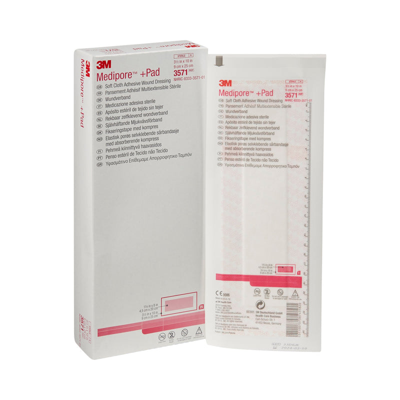 3M™ Medipore™ + Pad Soft Cloth Adhesive Dressing, 3½ x 10 Inch, 1 Case of 100 (General Wound Care) - Img 5