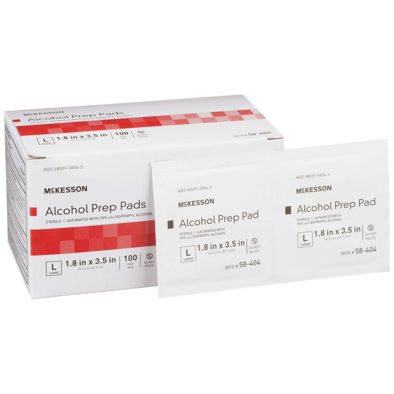 McKesson Alcohol Prep Pad Isopropyl Alcohol, 1-4/5 x 3-1/2 Inch, 1 Box of 100 (Skin Care) - Img 1