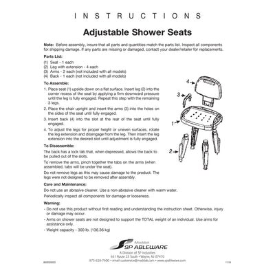 Maddak Adjustable Shower Seat with Arms and Back, 1 Each (Commode / Shower Chairs) - Img 3